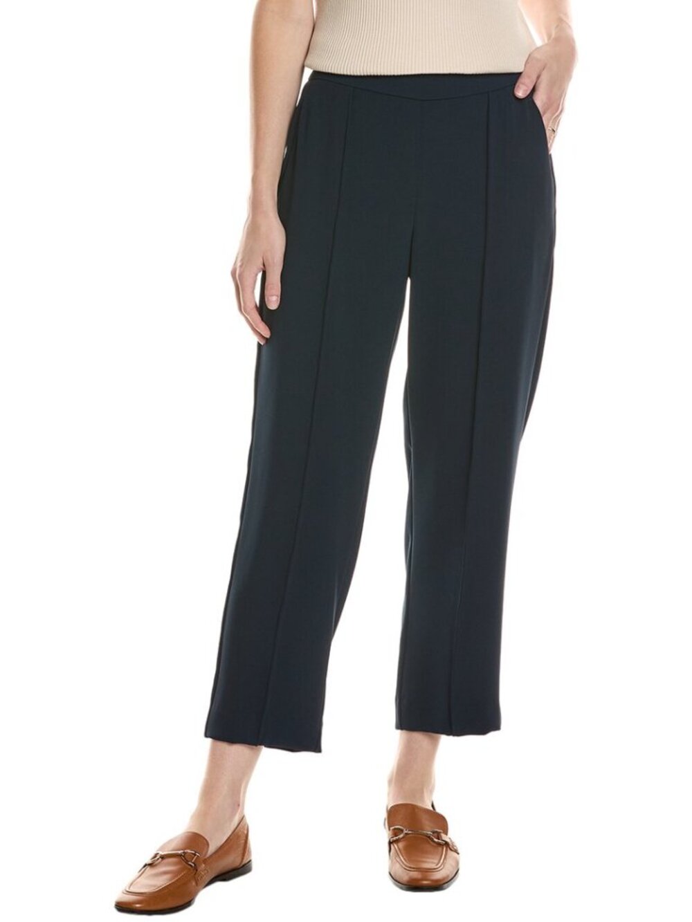 VINCE Eden Crepe Mid Rise Tapered Pull-On Trousers